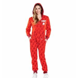 Tipsy Elves Taco Bell Fire Sauce‎ Onesie Jumpsuit Red Flame Hooded XL Womens